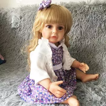 55 см, полностью силиконовые куклы Reborn, светлые вьющиеся волосы, куклы Boneca для малышей, водонепроницаемая игрушка, детский приятель, рождественский подарок 55cm коричневый