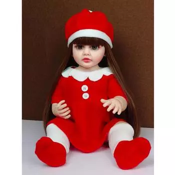 55 см Рождественская кукла реборн, полностью виниловое красное платье Happy Dolls, рождественское украшение, игрушка
