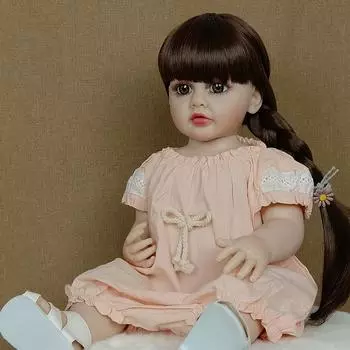 55 см розовая кукла реборн, полностью силиконовая кукла, милая реалистичная маленькая девочка, которая будет сопровождать прекрасную детскую куклу в подарок, Bjd кукла
