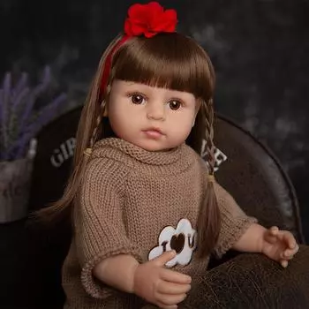 55 см силиконовые куклы для малышей, кукла принцессы реборн для девочек, очень мягкая виниловая кукла всего тела, красивая кукла, настоящая сенсорная игрушка в подарок для детей 55 cm коричневый