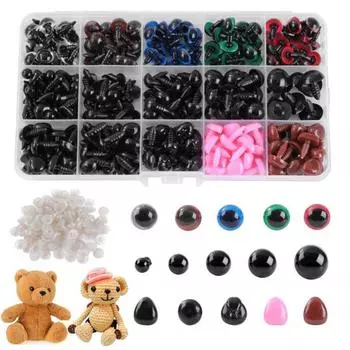 560 шт DIY плюшевая кукла безопасные глаза комплект для носа 15 отделений в штучной упаковке черные глаза с резьбой красочный нос для плюшевых мишек чучела животных 6-14 мм размеры стили Sets