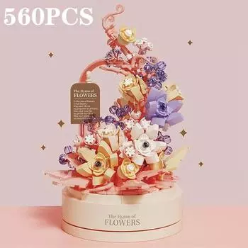 560 шт., световая музыкальная шкатулка с сохранившимися цветами, строительные блоки, украшения для рабочего стола, украшения для девочек, романтические подарки, детские игрушки белый/розовый