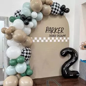 56 шт., белый, зеленый, гоночный автомобиль, воздушный шар, игрушечное колесо, воздушный шар в клетку, гоночный воздушный шар, гоночная трасса для мальчиков, гоночная тема, украшение для дня рождения
