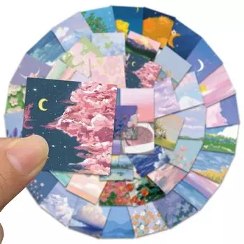 56 шт Ins ретро ностальгический пейзаж картина маслом ПВХ водонепроницаемые наклейки для багажа DIY Скрапбукинг канцелярские принадлежности наклейка 56Pcs