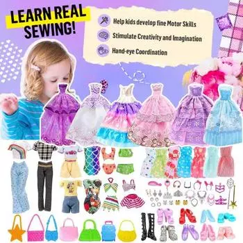 56 шт. комплект кукольной одежды и аксессуаров, модные платья ручной работы, свадебные платья, повседневные наряды, топ, брюки, купальник, обувь, ожерелье, очки, игрушки для девочек Sets