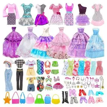 56 шт. кукольная одежда и аксессуары комплект ручной работы модные платья свадебные платья повседневные наряды топ брюки