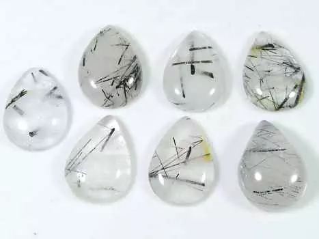 56Cts. Черный рутиловый кварцевый грушевидный кабошон россыпью драгоценный камень 7 шт. лот 12X17MM RQ-1530