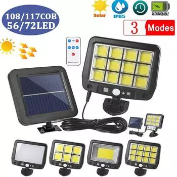 56LED/72/108/117COB солнечный разделенный настенный светильник 3-режимный уличный водонепроницаемый датчик движения садовый аварийный уличный фонарь настенный светильник с дистанционным управлением 20LED