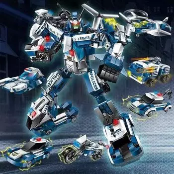 577 шт., робот-трансформер, механические строительные блоки, 6 в 1, сборка городской полицейской машины, игрушки «сделай сам», кирпичи, детский рождественский подарок, без коробки