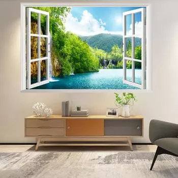 57*90 см 3D Гора Дикое Озеро Природный Пейзаж Ложное Окно Настенная Живопись Гостиная Спальня Съемная Наклейка На Стену Hoom Decor 1SET