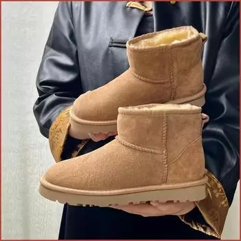 5854 мужские и женские зимние сапоги из овчины и шерсти, с мехом и кожей, зимние толстые и теплые женские сапоги 36