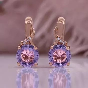 585 розовое золото медные цветочные винтажные серьги-клипсы модные фиолетовые круглые циркониевые изысканные женские серьги фиолетовый