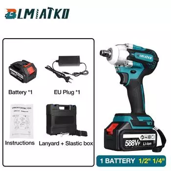 588VF 600NM Бесщеточный аккумуляторный электрический ударный гайковерт Перезаряжаемый гаечный ключ 1/2 дюйма Электроинструменты с батареей 1/2 1*Battery