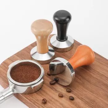 58/51mm Coffee Tamper Press Flat Base Espresso Beans With Hand Press Coffee Powder Hammer Tools Portafilters Coffee Gadgets 51mm бежевый