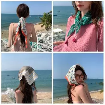 58 * 58CM 32 Optional Women S Summer New Style Scarf, Artistic Small Fresh Outdoor Breathable Sunscreen Scarf, Suitable For All Seasons 58*58CM