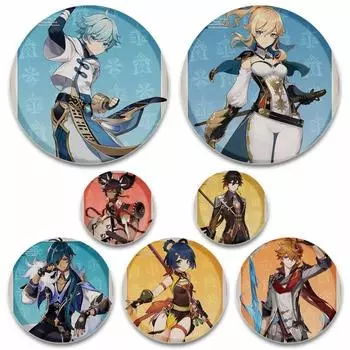 58 мм аниме Genshin Impact значки Yae Miko Xiao Zhongli, эмалированные булавки, мультяшная пуговица, брошь, украшение на грудь для рюкзаков, подарки для фанатов