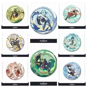 58 мм Genshin Impact Windblume Фестивальная тематическая брошь-значок, лазерная резка брошь-значок 58mm laser tinplate