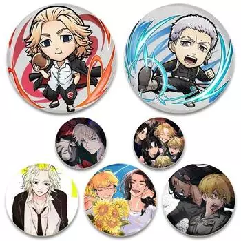 58 мм модные ювелирные аксессуары, значок Мстителей Токио, аниме-фигурка, брошь на лацкане, шляпа для рюкзака, украшение для одежды, детские подарки