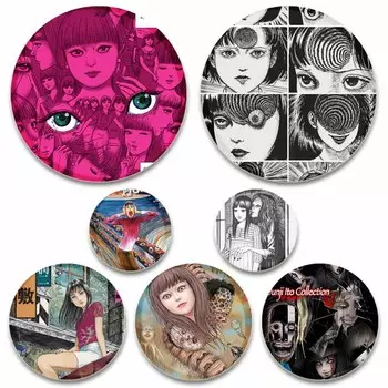 58 мм новая брошь с героями мультфильмов Дзюндзи Ито, аниме ужасов, эмалированная булавка из сплава, фильмы ужасов, аксессуары для творчества, детский подарок, 58 мм, значок с мультяшным рисунком