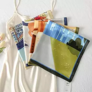 58 см летний новый имитация шелковый квадратный шарф иллюстрация художественный шарф повязка на голову женский декоративный универсальный маленький платок 58*58cm