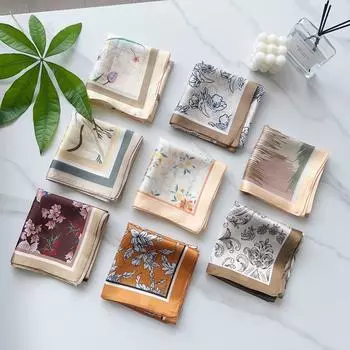 58 см летний новый квадратный шарф из искусственного шелка с художественным цветочным узором, повязка на голову, женский декоративный универсальный маленький платок 58*58cm