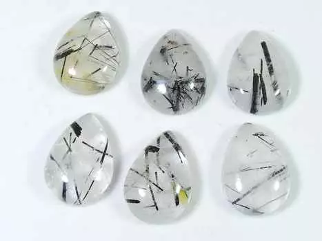 58Cts. Black Rutile Quartz Pear Cabochon Loose Gemstone 6 Pcs Lot 13X18MM RQ-1534