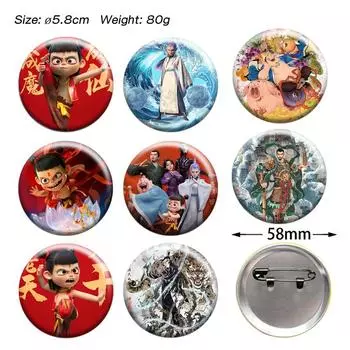 58mm Ne Zha Brooch Round Tinplate Badge for Clothes Backpack Accessorie Gift 58mm