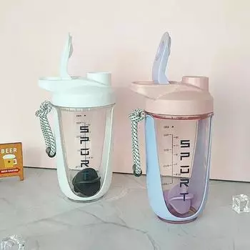 590ML Blender Shaker Bottle with Stirring Ball Protein Powder Shake Cup Plastic Mixing Cup Body Building Exercise Water Bottle белый