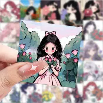 59 шт. креативных декоративных наклеек с изображением женских мультяшных голов, обнимающих цветы, для рукописных журналов, мобильных телефонов и компьютеров [high definition printing + factory straight hair]