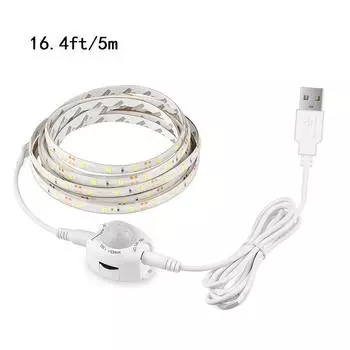 5,0-метровая светодиодная лента с датчиком движения, светодиодная, DC5V автоматическое переключение, гибкая белая световая лента, подходит для зеркала, шкафа 16.4ft(5m)