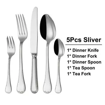 5/10/15/20 шт. Серебряные столовые приборы позолоченные западные столовые приборы нержавеющая сталь столовый сервиз зеркальный нож вилка ложка можно мыть в посудомоечной машине 1 Set 5pcs