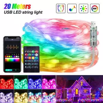 5/10/15 метров USB светодиодная лента рождественские огни управление через приложение изменение цвета RGB гирлянда для вечеринки рождественское украшение