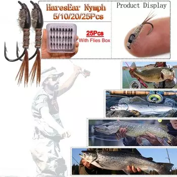 5/10/20/25 шт., приманка для ловли нахлыстом, приманки для форели, сухие/мокрые мухи, крючок нимфы, приманки для подледной рыбалки, искусственная приманка с коробкой для мух 5Pcs-With Flies Box