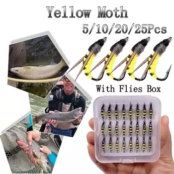 5/10/20/25 шт., приманка для искусственных насекомых, имитация сухих мух, червь, нимфа, приманка для ловли форели, приманка для рыбалки 5Pcs-With Flies Box