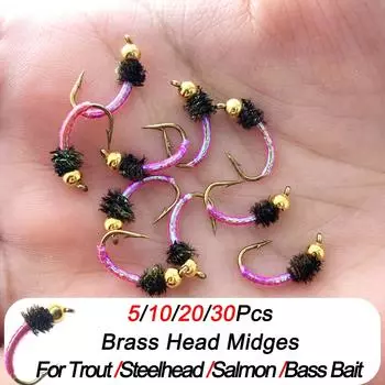 5/10/20/30 шт. латунные головки мошек нахлыстом для рыбалки 10 # форель/бас/окунь/сом мухи искусственные насекомые приманка 5Pcs
