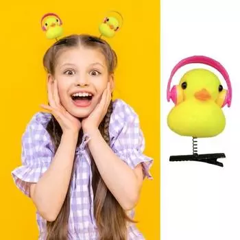 5/10/20/50 шт., мультяшная маленькая желтая утка, плюшевая весенняя заколка для волос для девочек, носящая наушники, декор в виде утки, заколка для волос, аксессуары для волос 5pcs