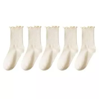 5/10/20 пар /партия женские носки с оборками средней длины, короткие, дышащие, черного и белого цвета, комплект весна-осень Single code