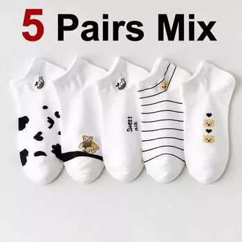 5/10/20 пар женских коротких носков с принтом животных, весна-лето, впитывающие пот, дышащие, удобные, трикотажные повседневные носки One Size