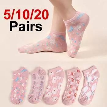 5/10/20 пар женских носков с цветочным принтом, модные узоры, впитывающие пот, дышащие, мягкие, удобные, повседневные носки One Size