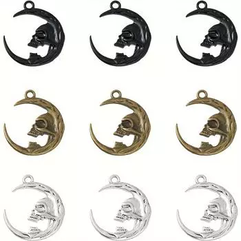 5/10/20 шт. Готический лунный талисман, череп, подвеска, двойной полумесяц, череп, подвеска, черный, ожерелье, серьги, брелок, мастерство 5pcs