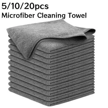 5/10/20 шт. Микрофибровые полотенца для мытья посуды, тряпки для протирки окон автомобиля, утолщенные тряпки для кухни, впитывающие мягкие салфетки 5pcs серый