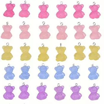 5/10/20 шт. Разноцветный полупрозрачный кулон в виде плюшевого мишки, сладкий браслет-макарон из смолы, колье, серьги, брелок, браслет на лодыжку 5pcs разноцветный