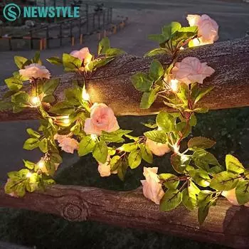 5/10 м гирлянды в виде цветка и зеленых листьев, гирлянды из искусственной лозы на солнечных батареях, светодиодные гирлянды на батарейках, рождественский декор для сада