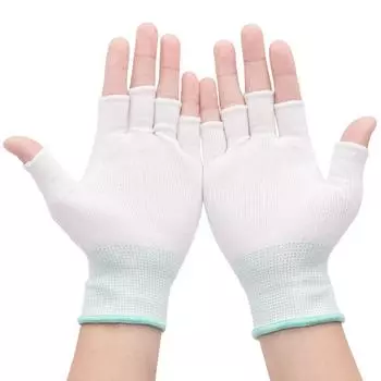 5-10 Pairs of Labor Protection Half Finger Gloves Black Abrasion Resistant Thin Protective Work Elastic Nylon Anti-Freezing Tight Hand White (half finger) 5 pairs One size