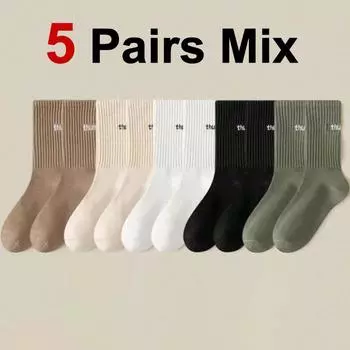 5/10 пар мужских носков средней длины однотонных с принтом букв, влагоотводящих, дышащих, мягких, удобных, повседневных носков для пары One Size