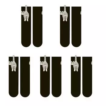 5/10 пар носков для девочек средней длины, мягкие, дышащие, высокоэластичные, с рисунком мяча и кошки, женские забавные носки, пушистая отделка A чёрный