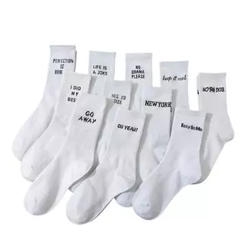 5/10 пар случайных мужских носков длиной до щиколотки, белые с буквенным дизайном, модные, уникальные, забавные, влагоотводящие, подарочная рекомендация One Size