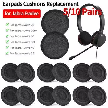 5/10 пар сменных амбушюр для Jabra Evolve 20 20se 30 30II 40 65 65, шумоизоляционные пенопластовые подушки, крышки амбушюр