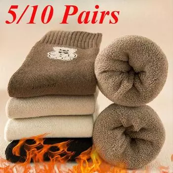 5/10 пар в упаковке, женские зимние теплые толстые термоноски, комплект, женские плюшевые носки, теплые носки с милым медведем 5 pairs