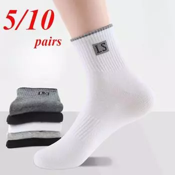 5/10 пар высококачественных мужских носков из хлопка, дышащие, впитывающие пот, средние трубчатые носки, дезодорирующие, деловые, мужские спортивные носки 5 pairs темно-синий
